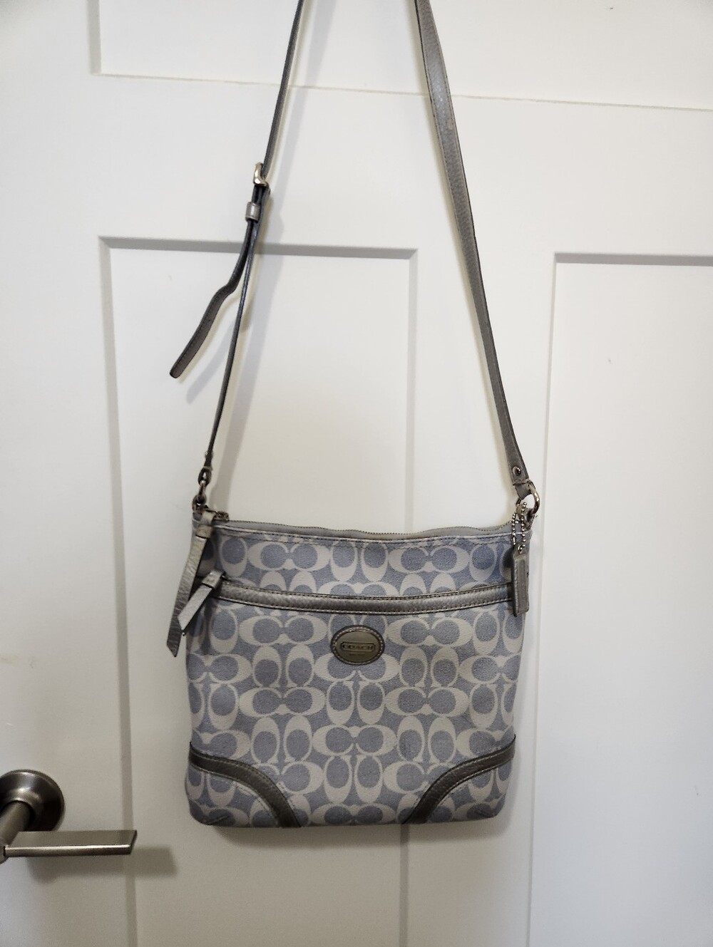 COACH Heritage Peyton  Signature Canvas File Bag In Light Blue & Silver - Picture 2 of 14